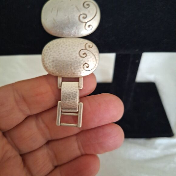 A Brighton Women's Panel Bracelet Textured Silver Tone Scroll Boho Vintage 90's - Picture 5 of 9